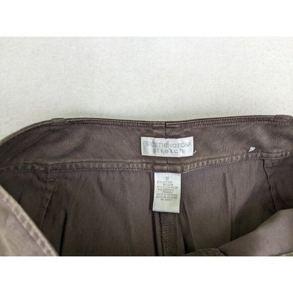 WORTHINGTON - WOMEN'S BROWN FLAT FRONT CROPPED CAPRI KHAKI CHINO PANTS - SIZE 12 - Picture 6 of 9